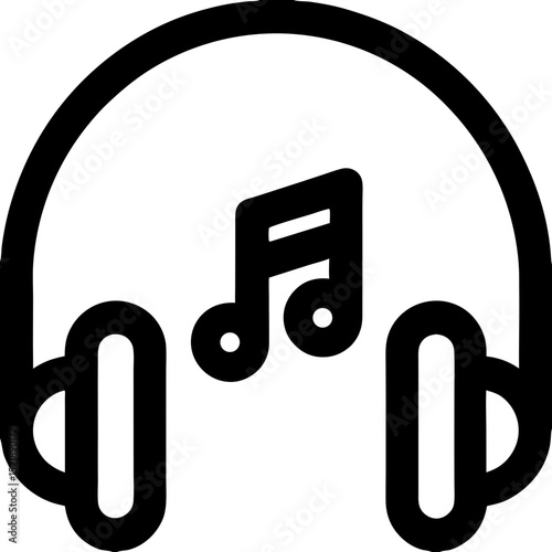 Headphones listen to music in a minimalist design, perfect for audio concepts, featuring a simple black outline with copy space.