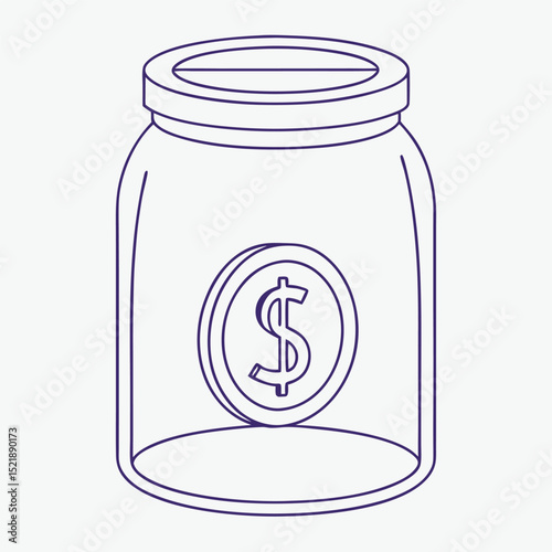 Saving money illustration with dollar coin inside a glass jar with lid.
