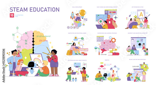 STEAM Education Vector Illustrations Pack with Activities