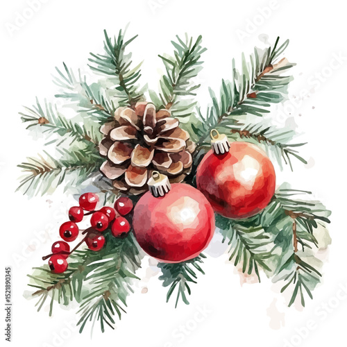 watercolor of Christmas, vector high quality, isolated on a white background.