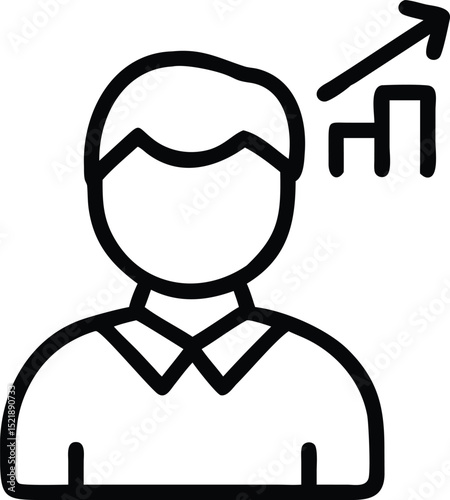 Silhouette of a financial trader with stock chart icon clean line design