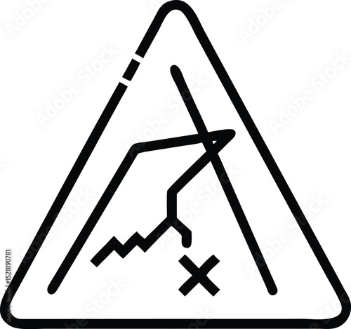 Silhouette of a road sign depicting danger ahead warning of recession