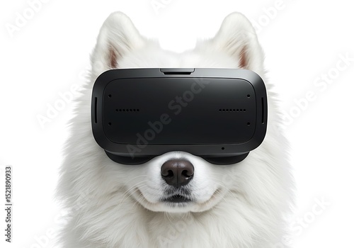 White Dog Wearing VR Headset