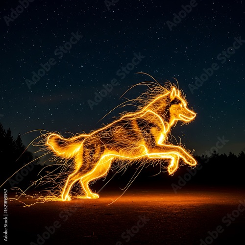 Glowing Light Dog Running at Night