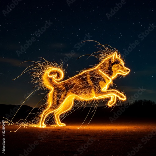 Glowing Dog Silhouette at Night