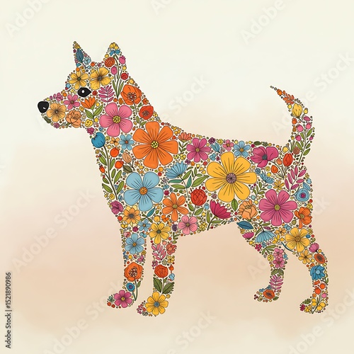 Colorful Flower Pattern Dog Art
