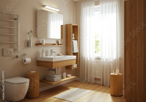 Sunlit Wooden Modern Bathroom Design