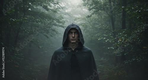 Mysterious Hooded Figure in Woods