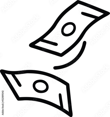 Simple black silhouette of banknotes floating in the air vector design
