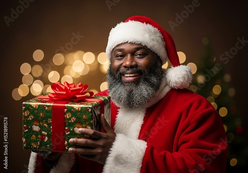 Santa Claus Holding Christmas Gift Box photo