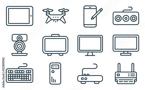 Electronics device icons silhouette set