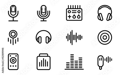 Music and audio icons silhouette set