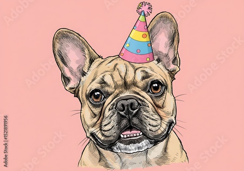 Smiling Party Bulldog on Pink Background