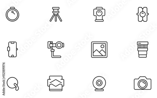 A camera icon with a camera lens and a tripod
