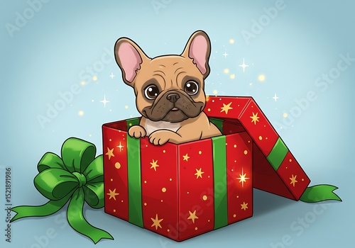 Bulldog Popping Out of Gift Box