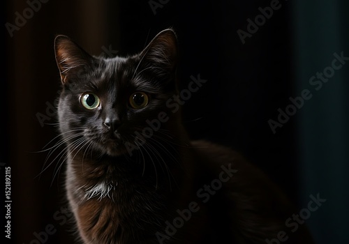 Black Cat Staring with Light Reflection