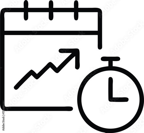 Simple line art silhouette of clock and calendar symbol with delay