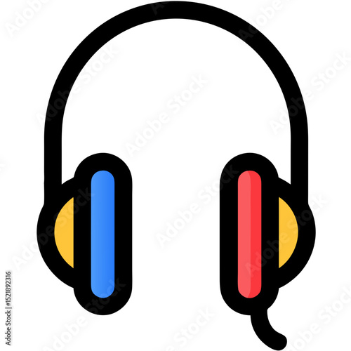 Headphones Illustrate Audio Listening, with colorful design, isolated on white background, simple icon, vector illustration, flat design, music concept.