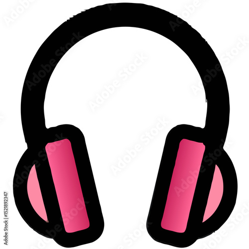 Pink headphones illustrate audio enjoyment, isolated on white background, digital art, music listening concept, with vibrant colors and clean vector style.