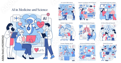 AI in Medicine and Science Illustration Set