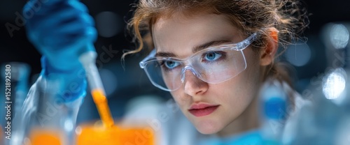 Female scientist conducting research in a lab.