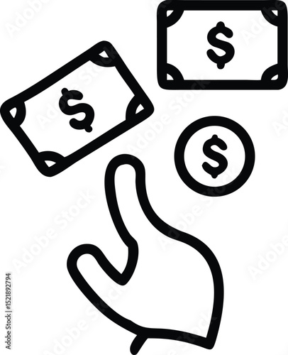 Simple vector illustration of someone manually counting money silhouetted against a white background