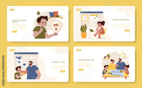 Four Educational Activities Illustrations for Home Learning