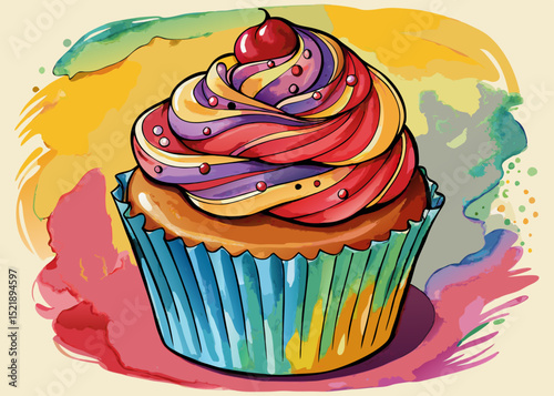 Watercolor Cupcake Vector – Sweet Hand-Painted Dessert Illustration