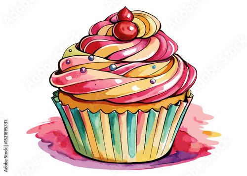 Watercolor Cupcake Vector – Sweet Hand-Painted Dessert Illustration