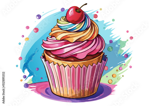 Watercolor Cupcake Vector – Sweet Hand-Painted Dessert Illustration