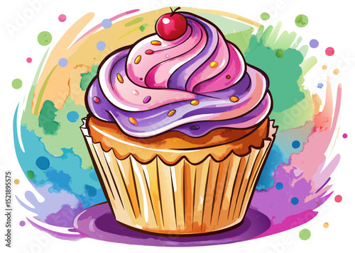 Watercolor Cupcake Vector – Sweet Hand-Painted Dessert Illustration