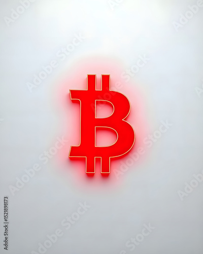 A Glowing Red Bitcoin Symbol on White Background