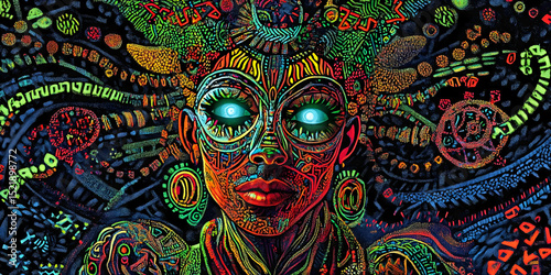 Intricate Decorative Face Wall Art, ai generated.