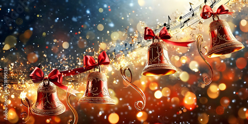 Festive Bells Hanging in a Colorful Background, ai generated.