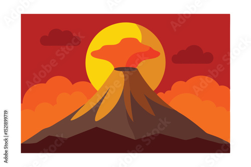 volcano erupting at sunset