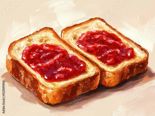 Delicious Toasted Bread with Strawberry Jam