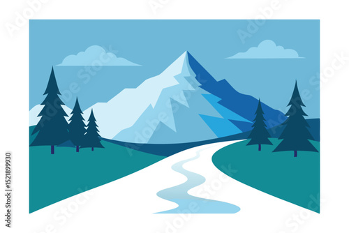 winter landscape with mountains and trees