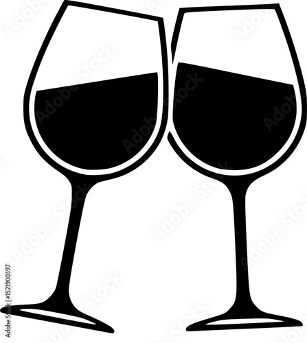 2 wineglass in toast silhouette,wineglass silhouette vector icon
