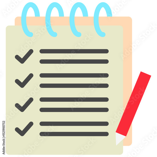 Field Notes mini illustration flat color icon, use for research and development, education, industry, UI, UX kit, app and web development, digital or print.