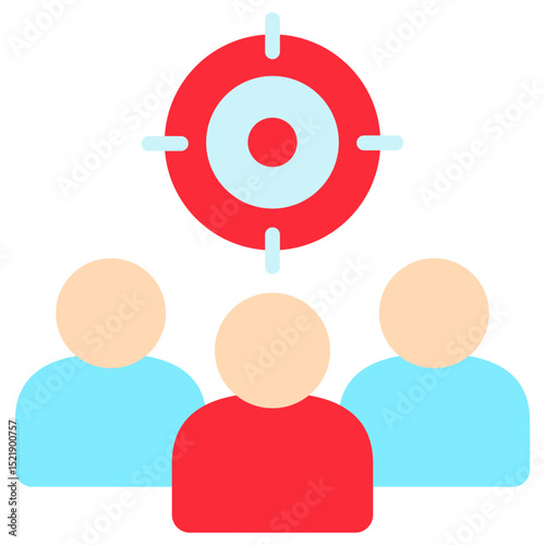 Focus Group mini illustration flat color icon, use for research and development, education, industry, UI, UX kit, app and web development, digital or print.