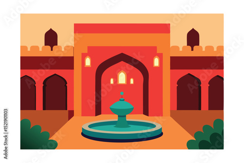 riad courtyard with tiled fountain