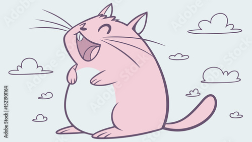 Cartoon Pink Hamster Standing Upright with Open Mouth and Clouds