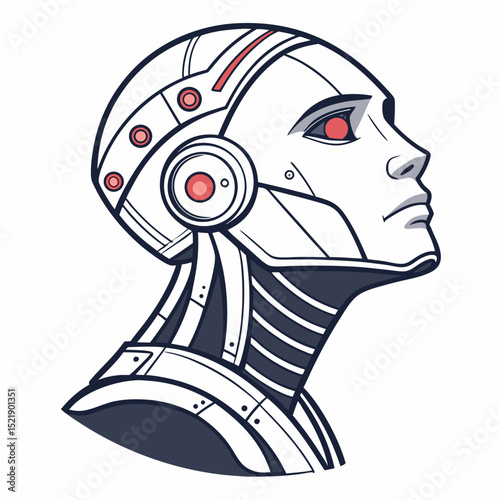Futuristic Robot Head in Profile View with Detailed Mechanical Design