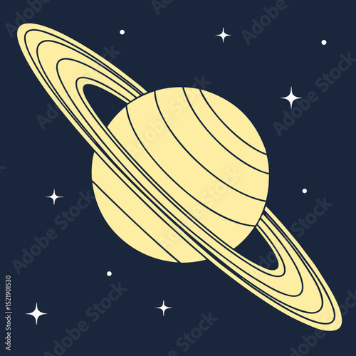 Pastel Yellow Planet with Rings in Cosmic Space