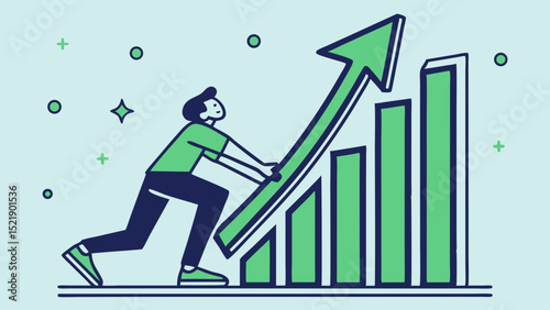 Person Lifting a Growing Green Bar Graph Upward