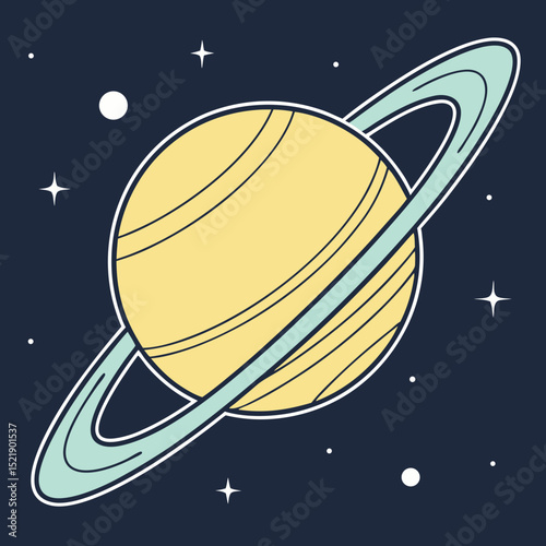 Pastel Ringed Planet in Cosmic Night Sky