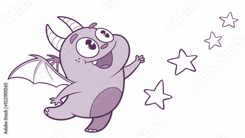 Playful Purple Dragon Creature Reaching for Stars