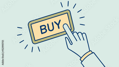 Stylized Hand Activating a Buy Button with Radiating Lines Digital Purchase
