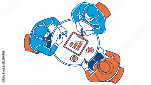 TopDown View of Businesspeople Reviewing Data at Round Table