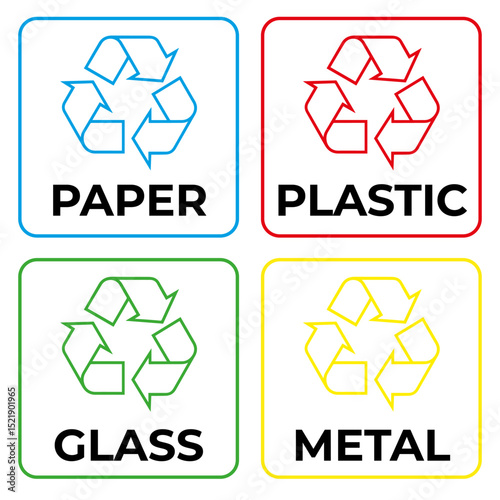 Recycling Symbols Vector for Paper, Plastic, Glass, and Metal